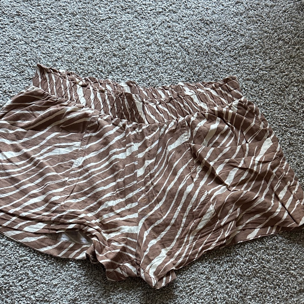 Brown and Cream Zebra Print Linen Shorts